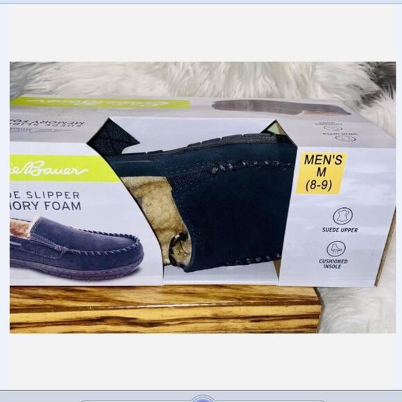 Men's Eddie Bauer WestHaven Suede Slippers Gray Size M 8-9 Memory Foam New - Picture 3 of 5